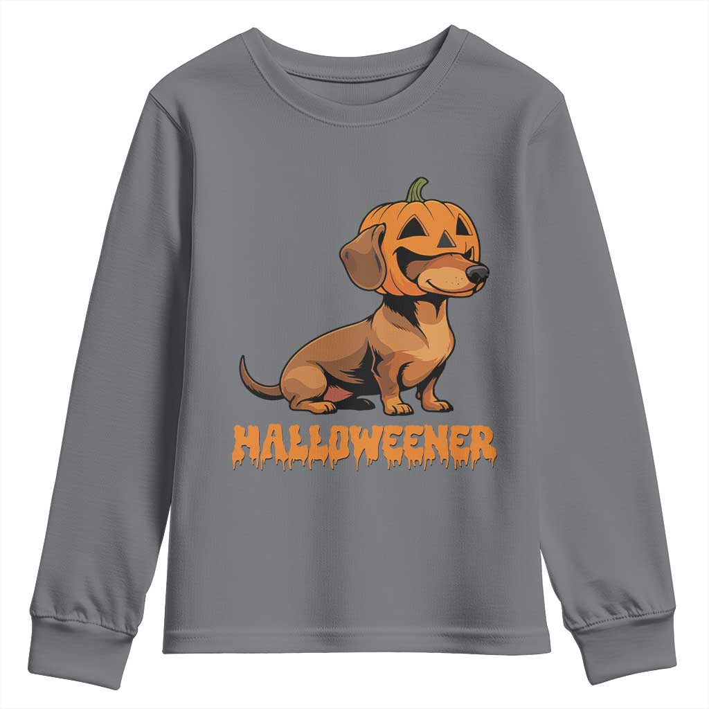 Funny Halloween Dachshund Youth Sweatshirt Halloweener Pumpkin Wiener Dog - Wonder Print Shop