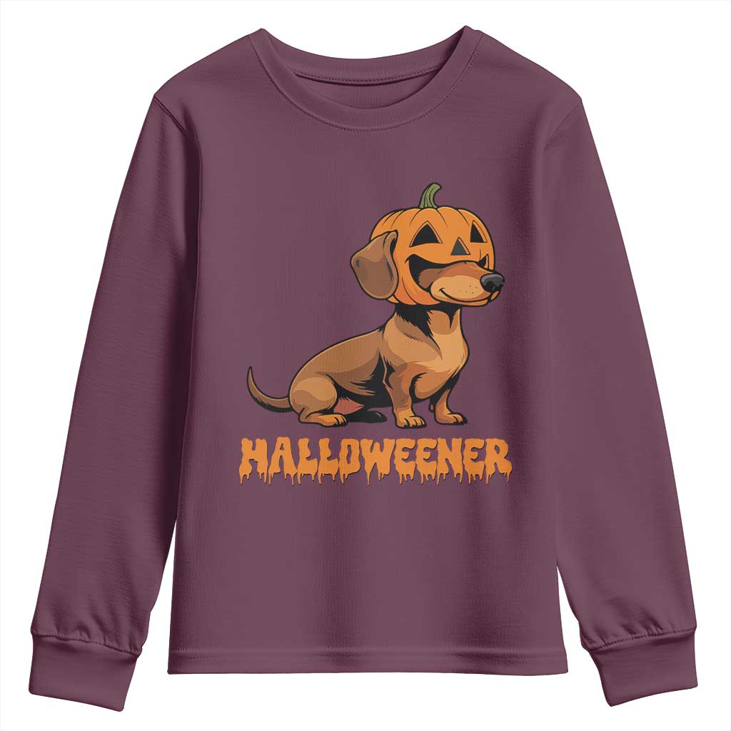 Funny Halloween Dachshund Youth Sweatshirt Halloweener Pumpkin Wiener Dog - Wonder Print Shop