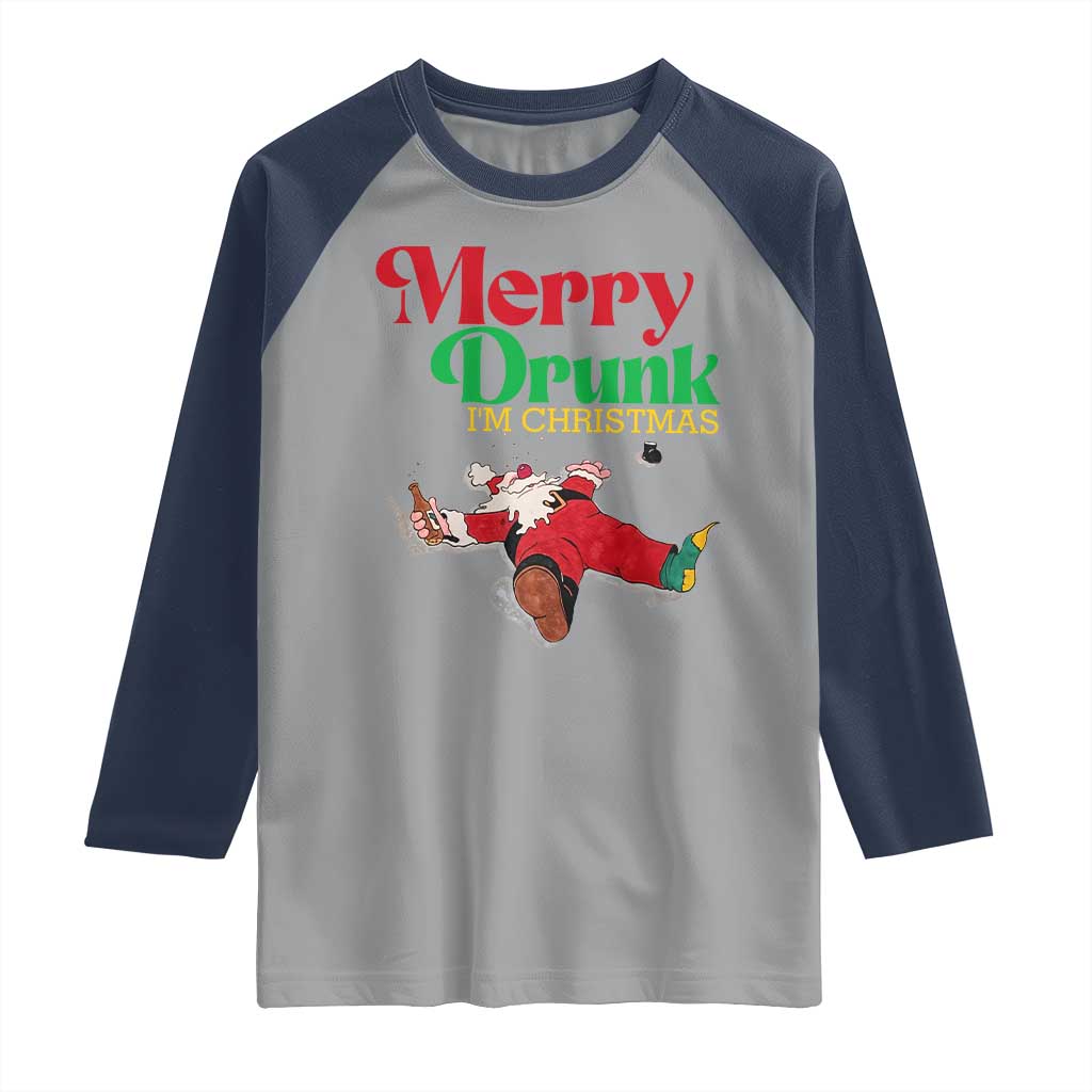 Funny Christmas Beers Raglan Shirt Merry Drunk I'm Christmas Santa - Wonder Print Shop
