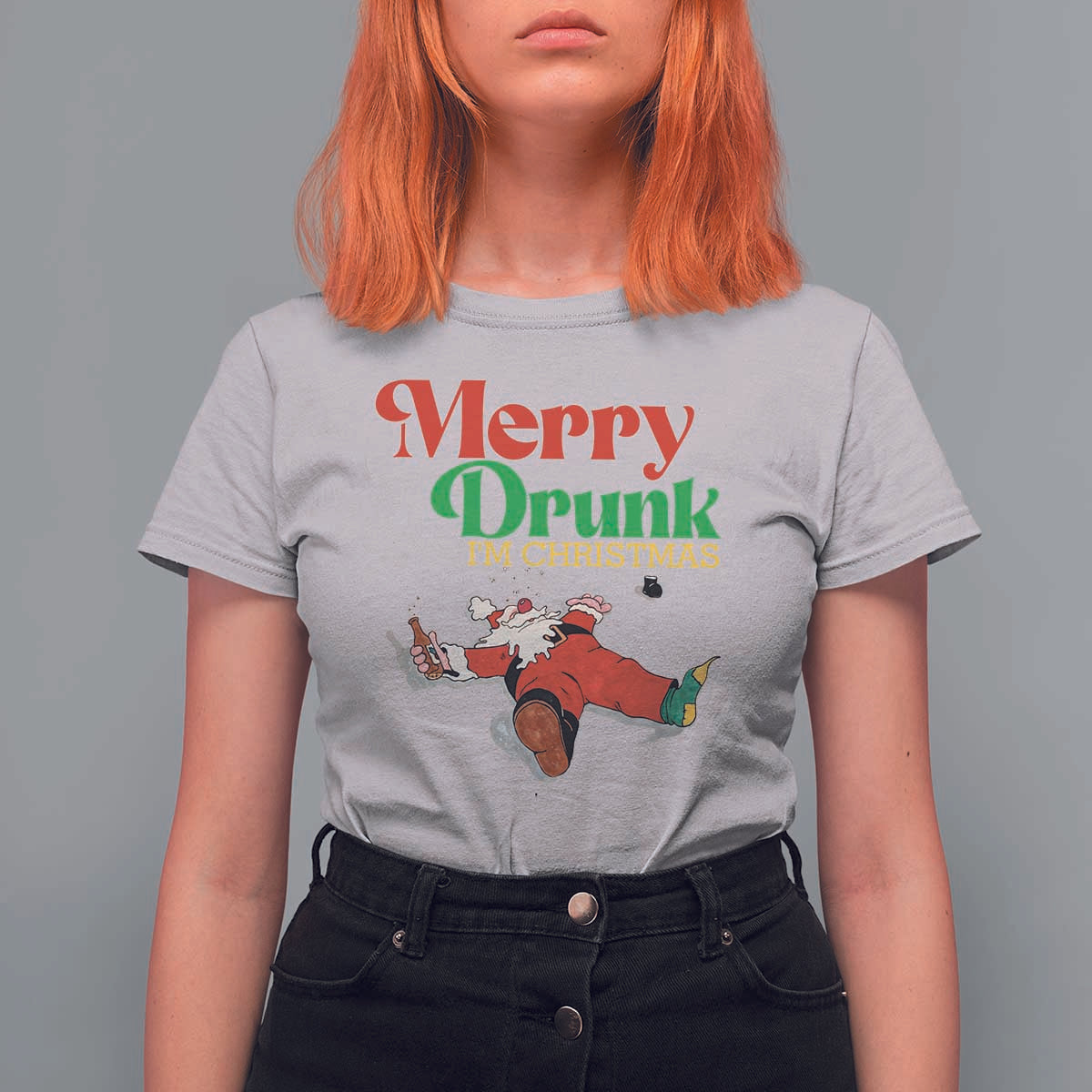 Funny Christmas Beers T Shirt For Women Merry Drunk I'm Christmas Santa - Wonder Print Shop