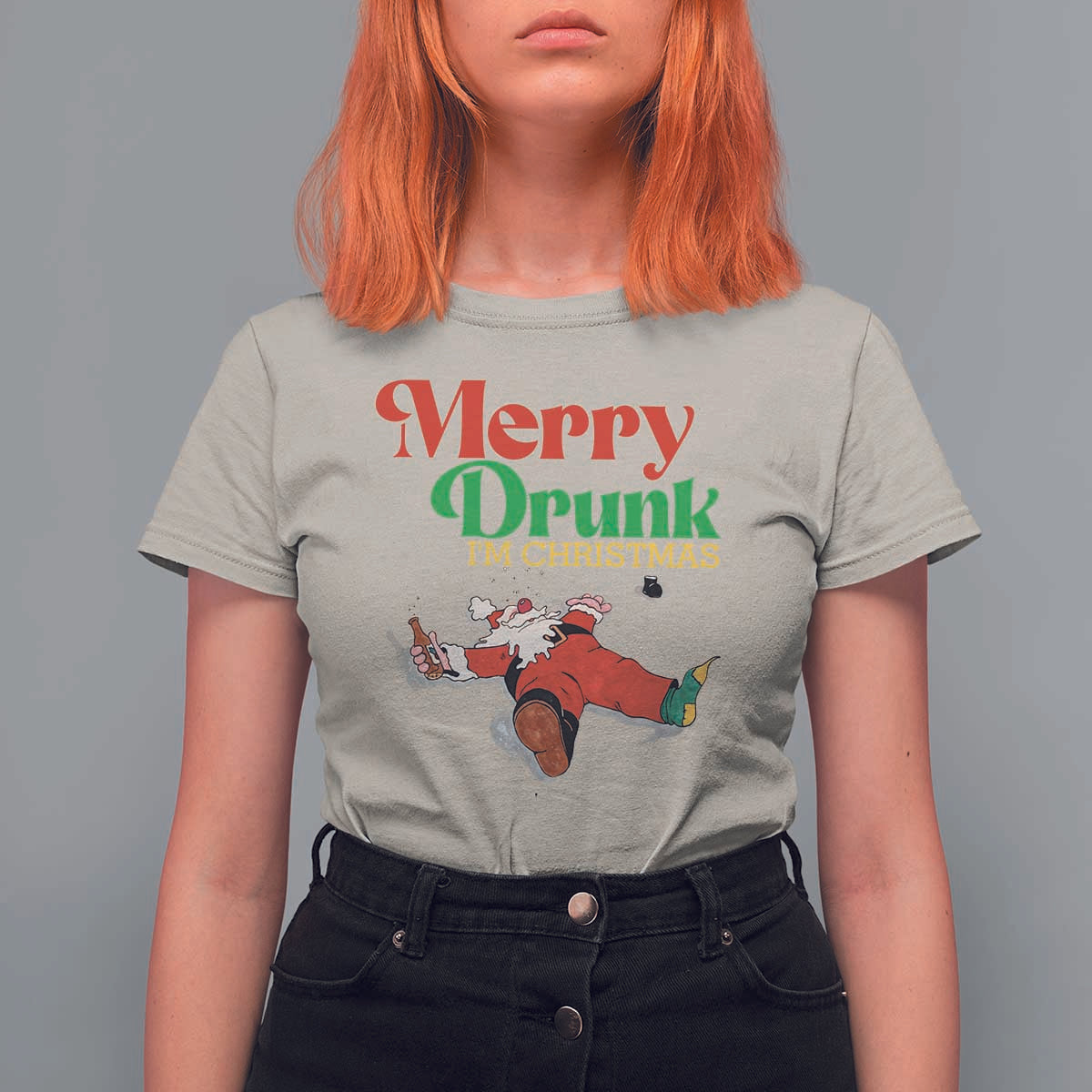 Funny Christmas Beers T Shirt For Women Merry Drunk I'm Christmas Santa - Wonder Print Shop
