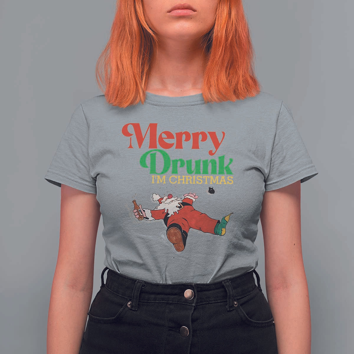 Funny Christmas Beers T Shirt For Women Merry Drunk I'm Christmas Santa - Wonder Print Shop