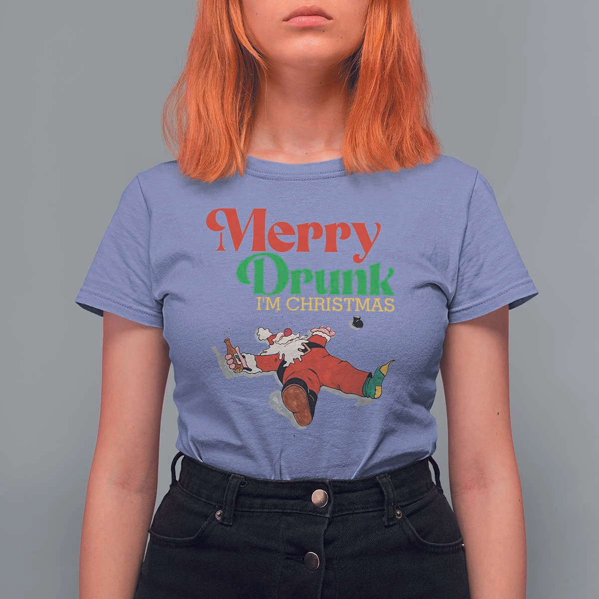 Funny Christmas Beers T Shirt For Women Merry Drunk I'm Christmas Santa - Wonder Print Shop