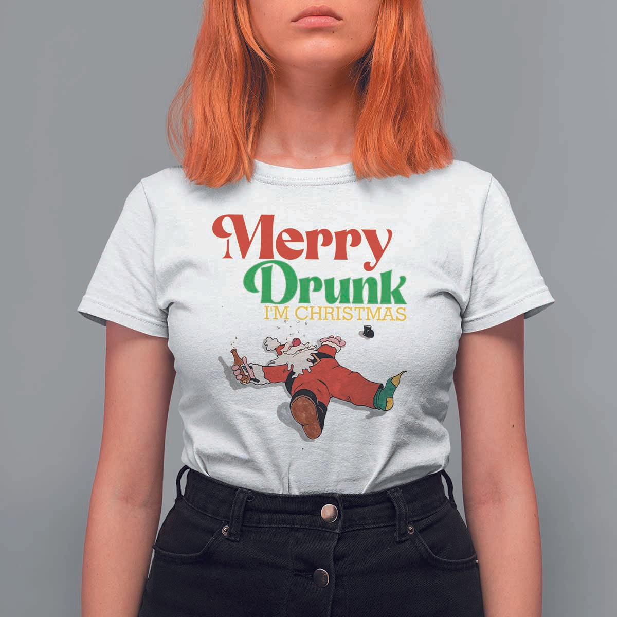 Funny Christmas Beers T Shirt For Women Merry Drunk I'm Christmas Santa - Wonder Print Shop