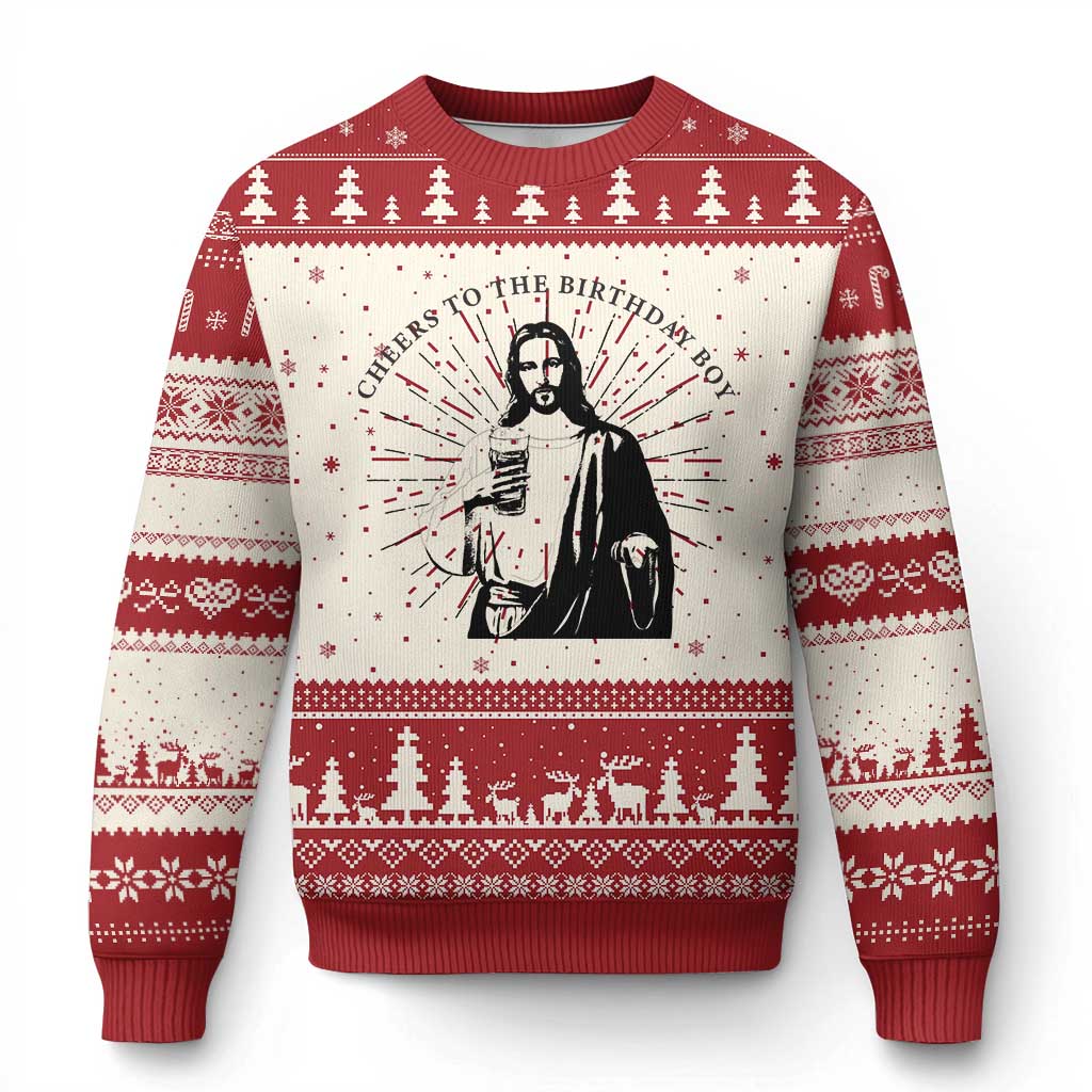 Funny Cheers To The Birthday Boy Ugly Christmas Sweater Xmas Christian Faith - Wonder Print Shop