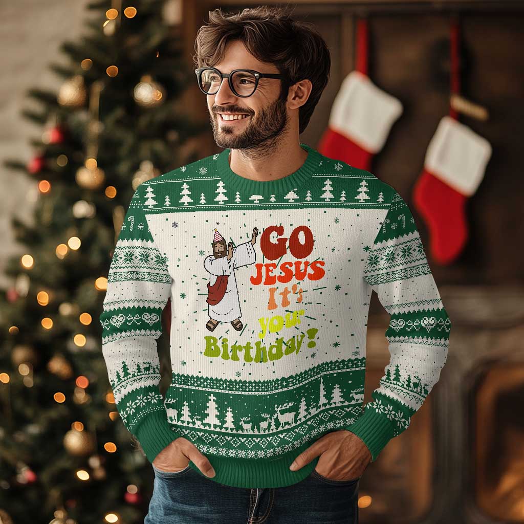 Funny Christian Xmas Ugly Christmas Sweater Go Jesus It's Your Birthday - Wonder Print Shop