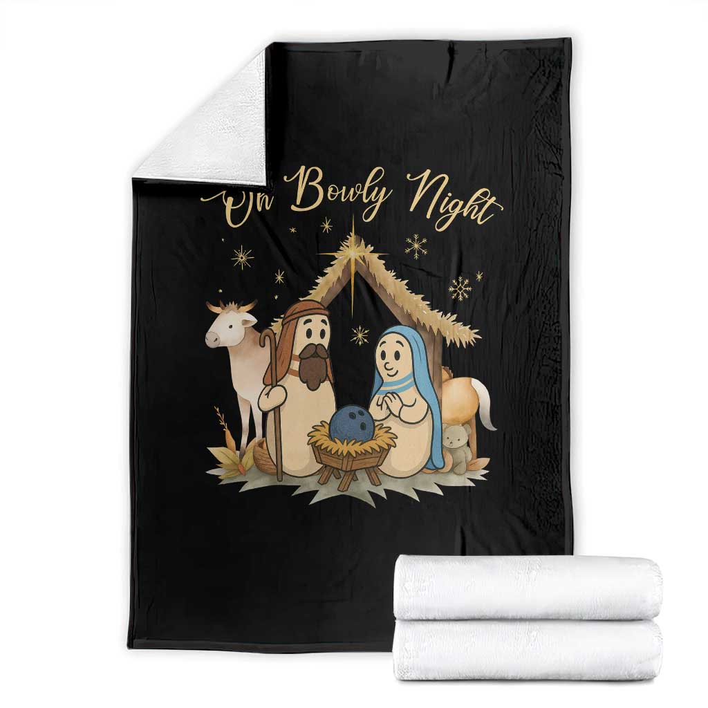 Funny Christmas Bowling Throw Blanket Oh Bowly Night Nativity Scene Bowling Pins - Wonder Print Shop