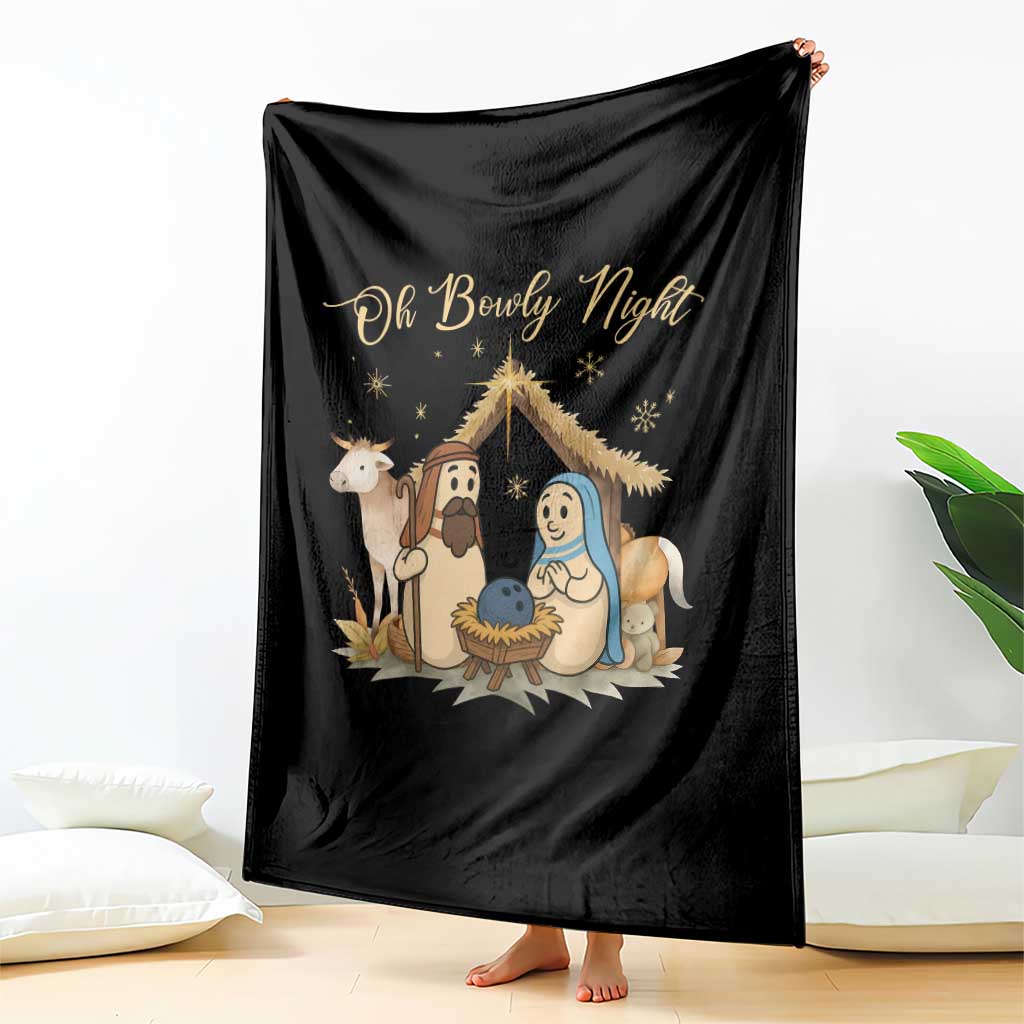 Funny Christmas Bowling Throw Blanket Oh Bowly Night Nativity Scene Bowling Pins - Wonder Print Shop