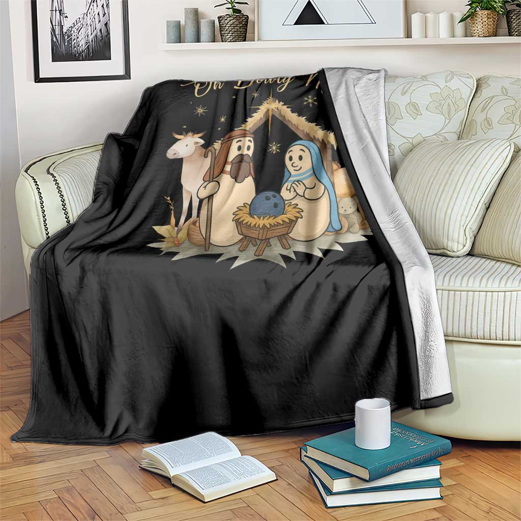 Funny Christmas Bowling Throw Blanket Oh Bowly Night Nativity Scene Bowling Pins - Wonder Print Shop