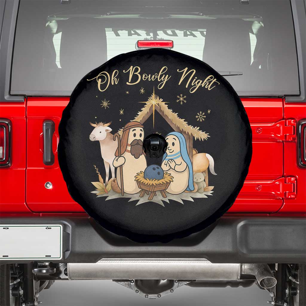 Funny Christmas Bowling Spare Tire Cover Oh Bowly Night Nativity Scene Bowling Pins - Wonder Print Shop