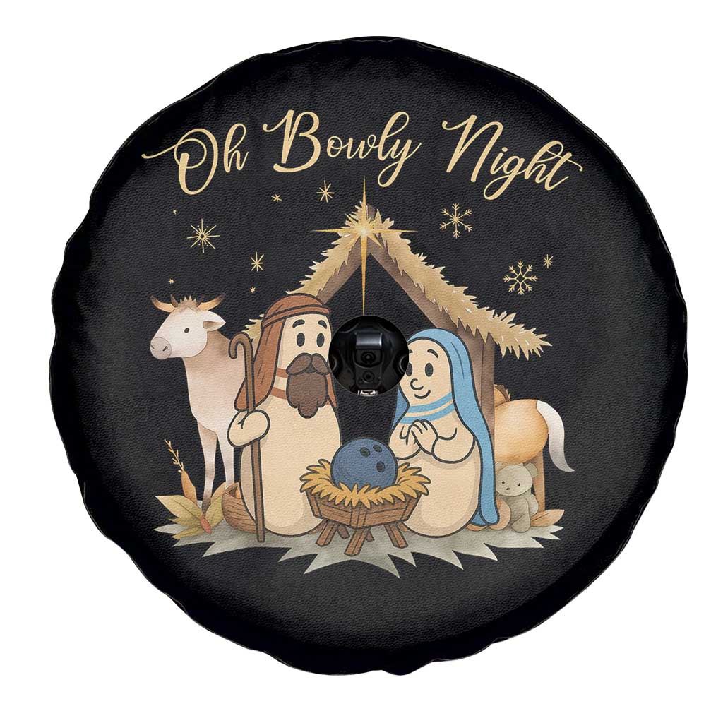 Funny Christmas Bowling Spare Tire Cover Oh Bowly Night Nativity Scene Bowling Pins - Wonder Print Shop