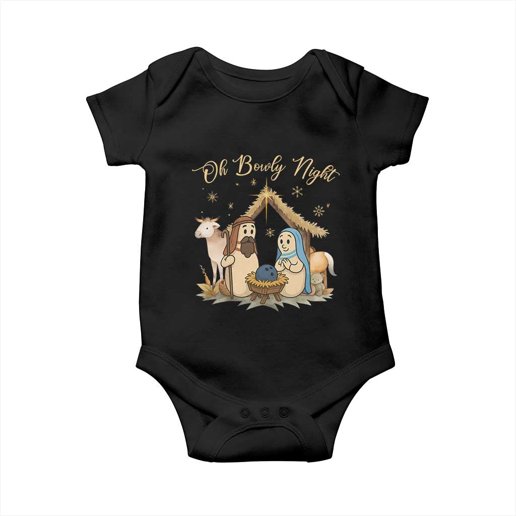 Funny Christmas Bowling Baby Onesie Oh Bowly Night Nativity Scene Bowling Pins - Wonder Print Shop