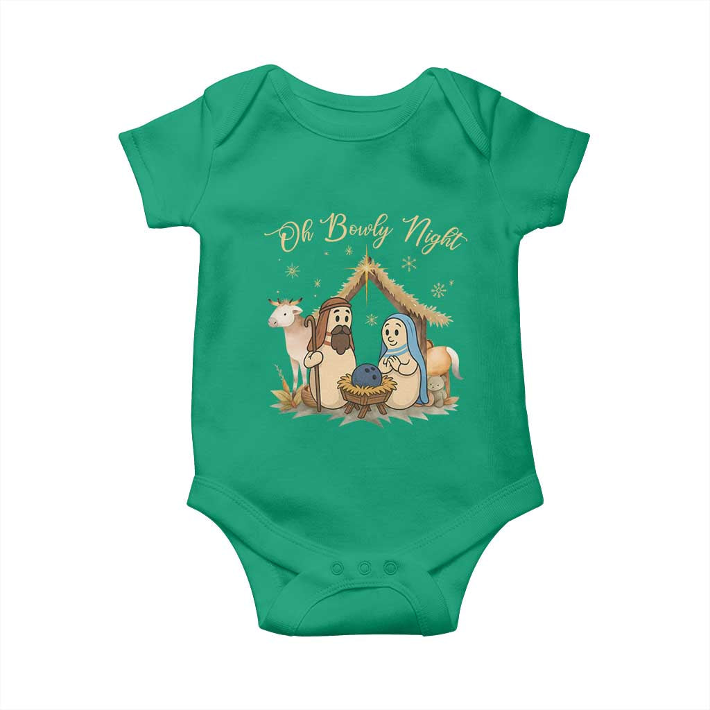 Funny Christmas Bowling Baby Onesie Oh Bowly Night Nativity Scene Bowling Pins - Wonder Print Shop