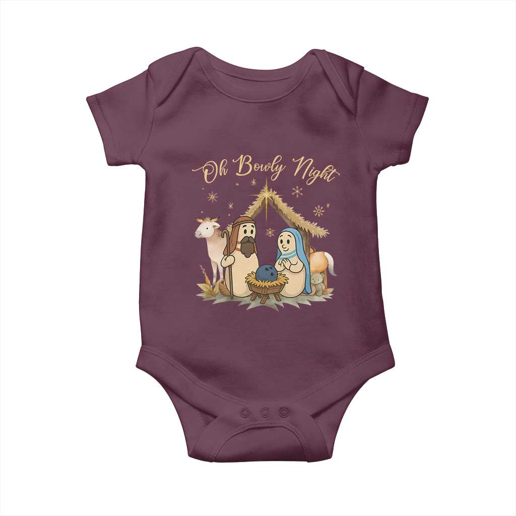 Funny Christmas Bowling Baby Onesie Oh Bowly Night Nativity Scene Bowling Pins - Wonder Print Shop