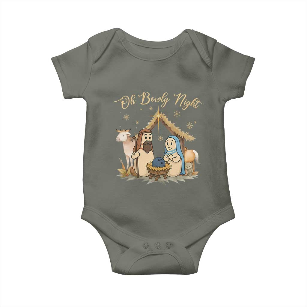 Funny Christmas Bowling Baby Onesie Oh Bowly Night Nativity Scene Bowling Pins - Wonder Print Shop