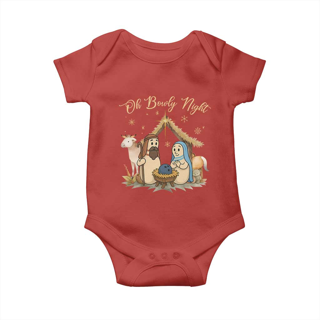Funny Christmas Bowling Baby Onesie Oh Bowly Night Nativity Scene Bowling Pins - Wonder Print Shop
