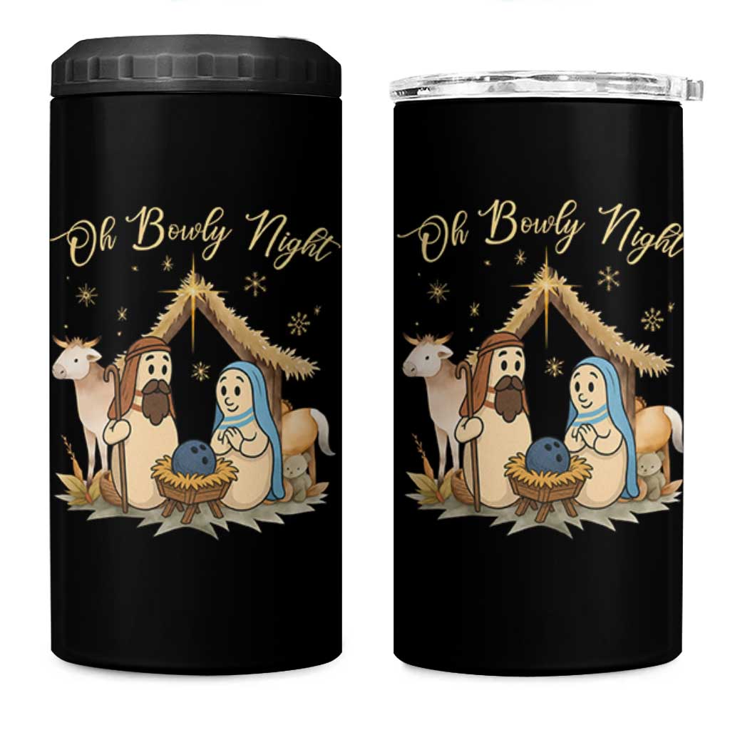 Funny Christmas Bowling 4 in 1 Can Cooler Tumbler Oh Bowly Night Nativity Scene Bowling Pins - Wonder Print Shop