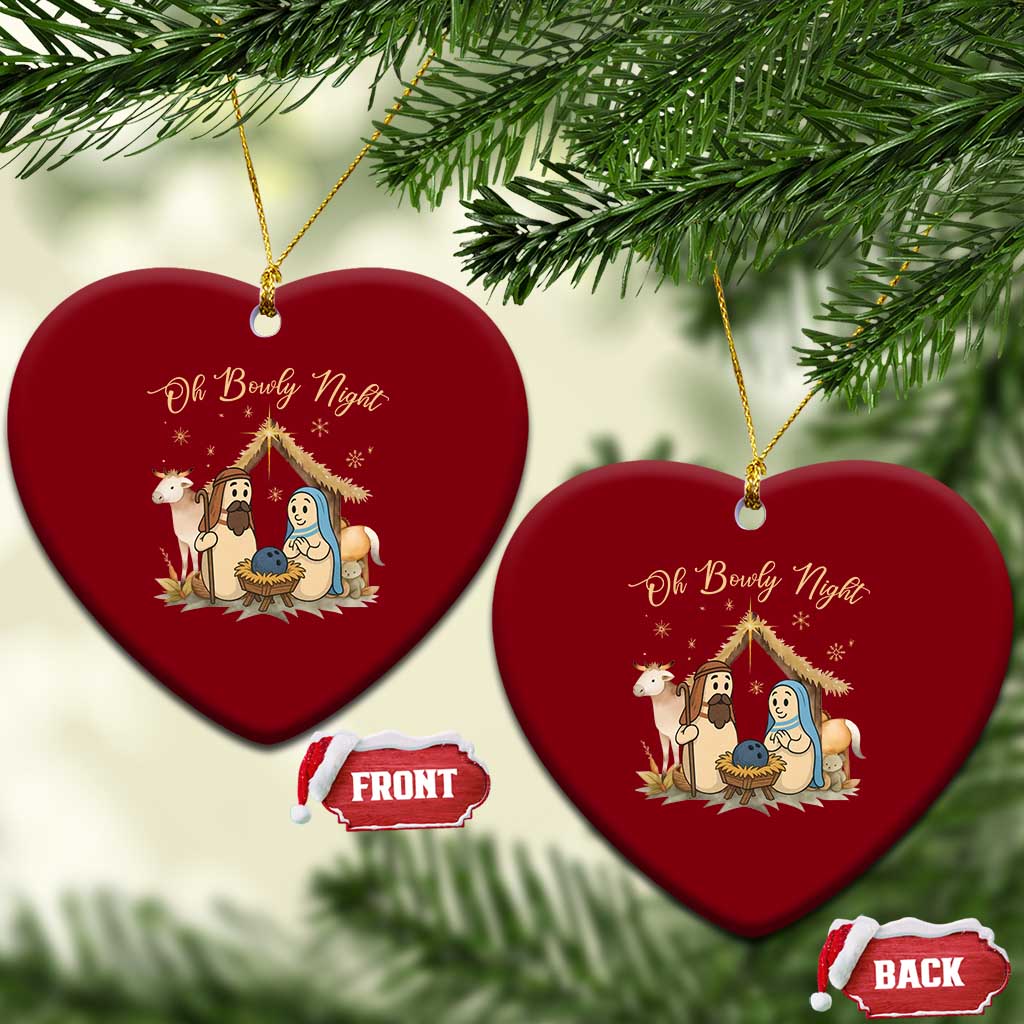 Funny Christmas Bowling Ceramic Ornament Oh Bowly Night Nativity Scene Bowling Pins - Wonder Print Shop