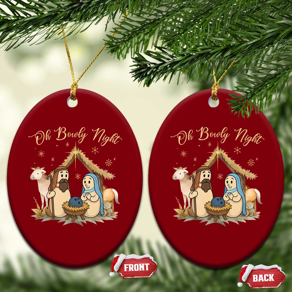 Funny Christmas Bowling Ceramic Ornament Oh Bowly Night Nativity Scene Bowling Pins - Wonder Print Shop