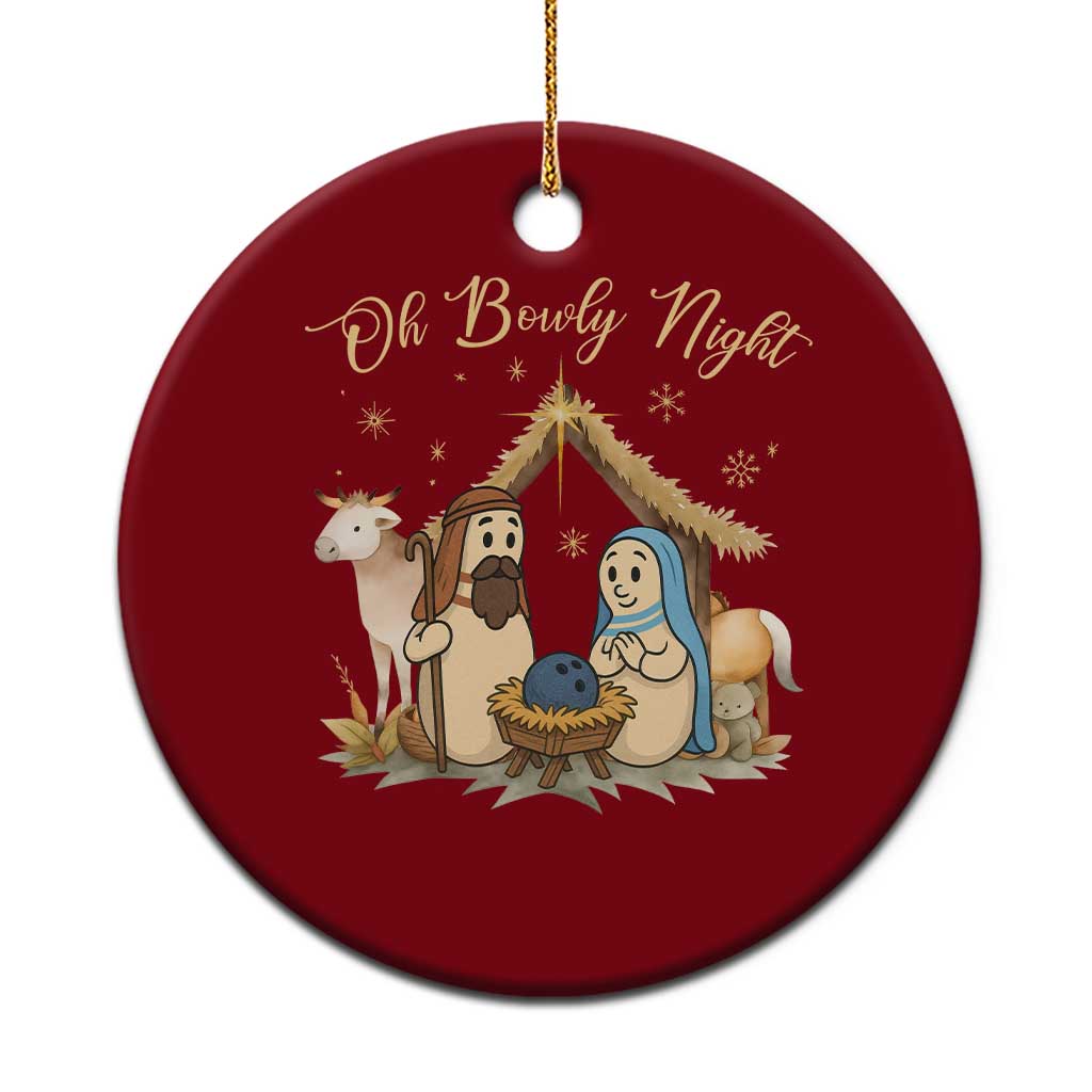 Funny Christmas Bowling Ceramic Ornament Oh Bowly Night Nativity Scene Bowling Pins - Wonder Print Shop