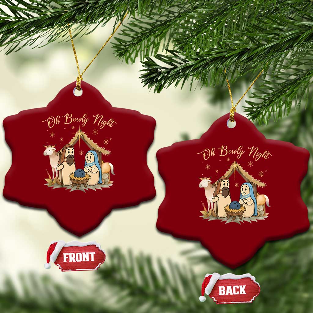 Funny Christmas Bowling Ceramic Ornament Oh Bowly Night Nativity Scene Bowling Pins - Wonder Print Shop