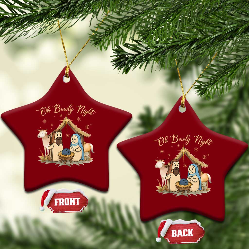 Funny Christmas Bowling Ceramic Ornament Oh Bowly Night Nativity Scene Bowling Pins - Wonder Print Shop