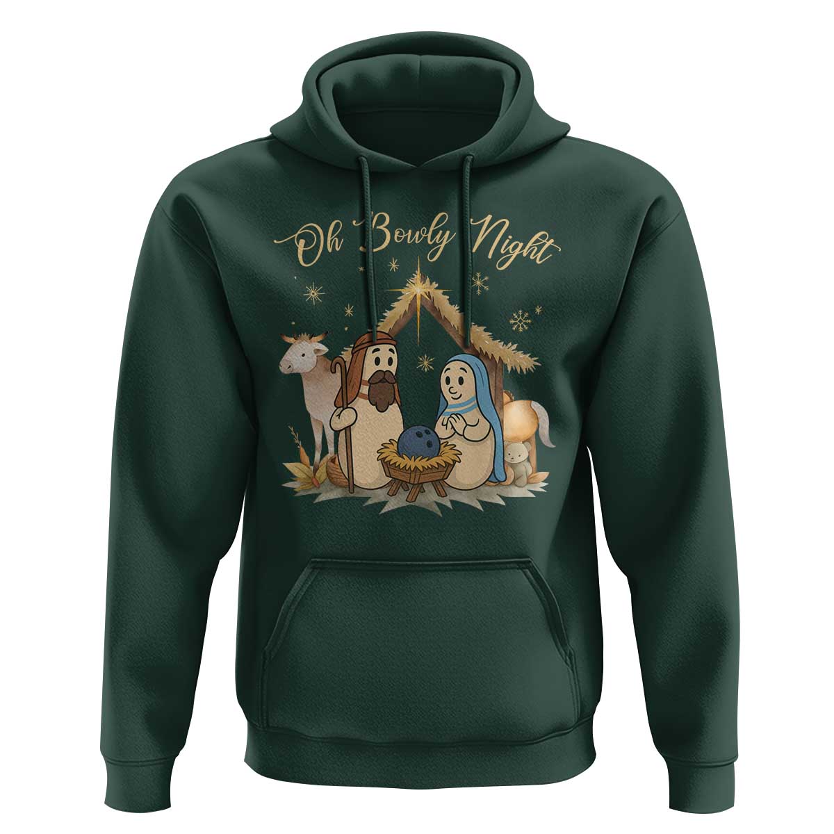 Funny Christmas Bowling Hoodie Oh Bowly Night Nativity Scene Bowling Pins - Wonder Print Shop