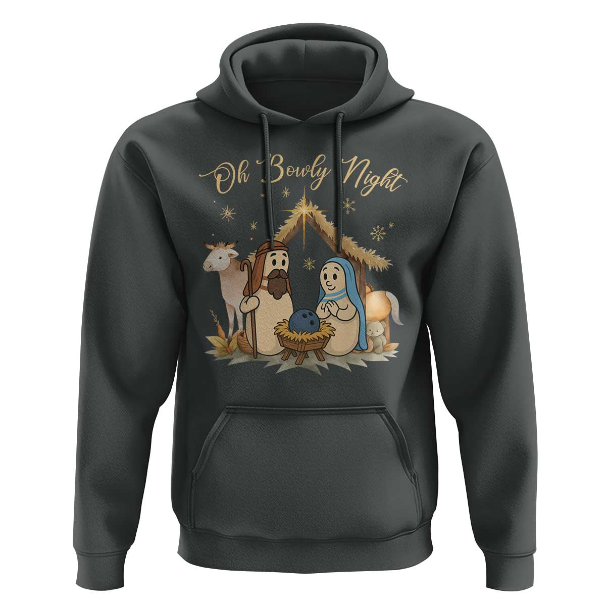 Funny Christmas Bowling Hoodie Oh Bowly Night Nativity Scene Bowling Pins - Wonder Print Shop