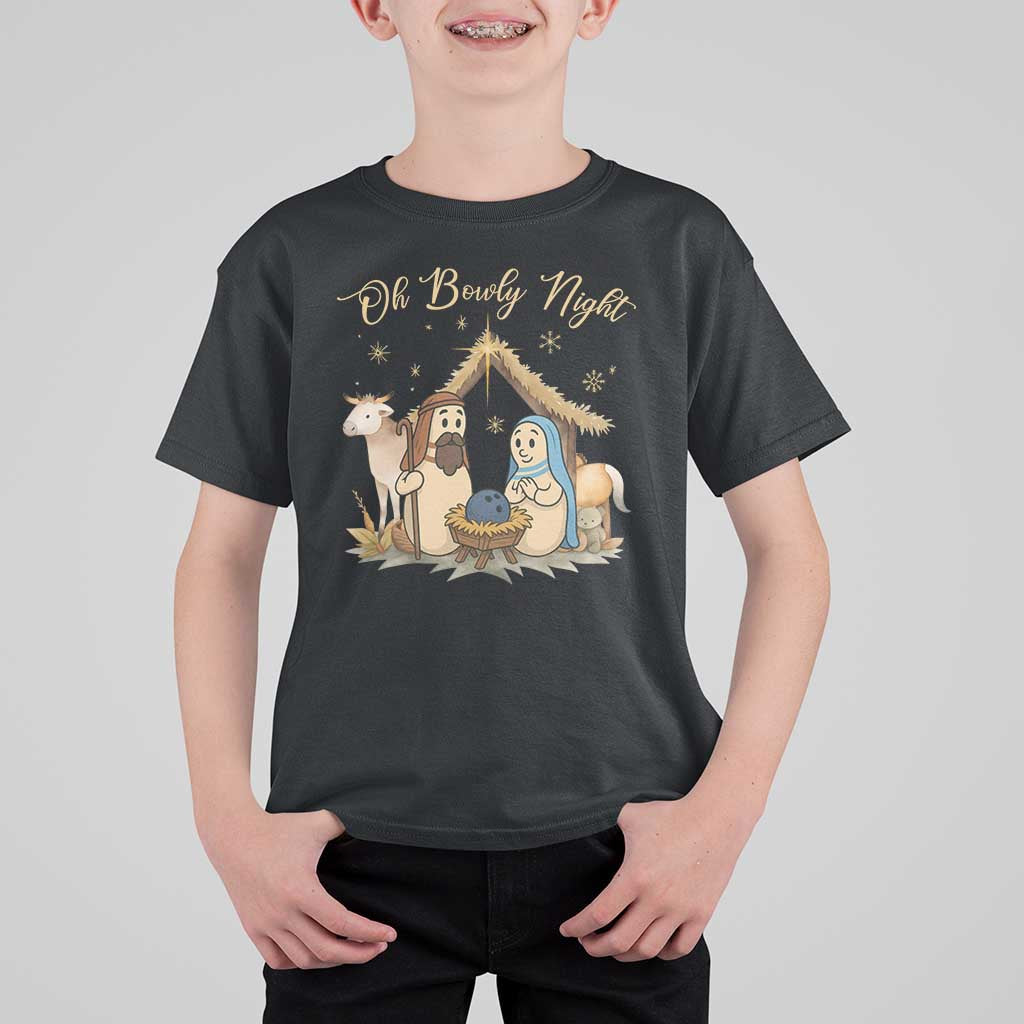 Funny Christmas Bowling T Shirt For Kid Oh Bowly Night Nativity Scene Bowling Pins - Wonder Print Shop