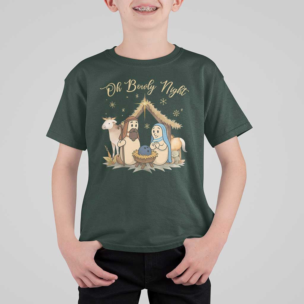 Funny Christmas Bowling T Shirt For Kid Oh Bowly Night Nativity Scene Bowling Pins - Wonder Print Shop