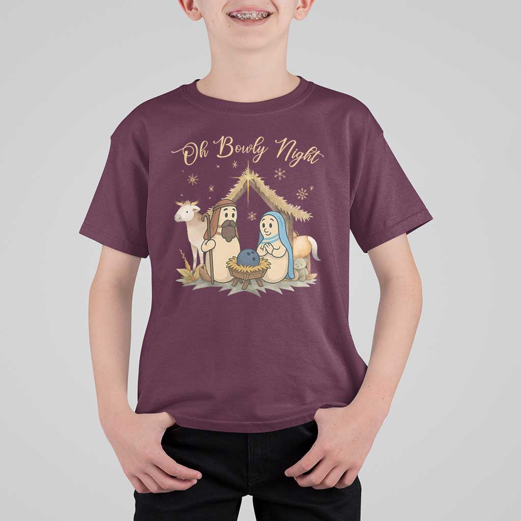 Funny Christmas Bowling T Shirt For Kid Oh Bowly Night Nativity Scene Bowling Pins - Wonder Print Shop