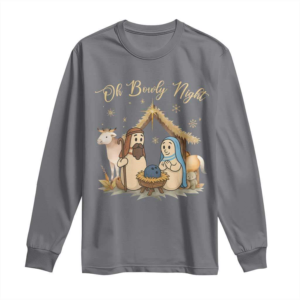 Funny Christmas Bowling Long Sleeve Shirt Oh Bowly Night Nativity Scene Bowling Pins - Wonder Print Shop