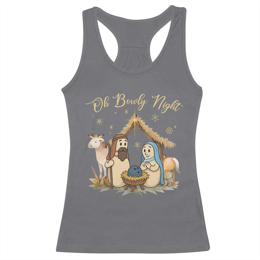 Funny Christmas Bowling Racerback Tank Top Oh Bowly Night Nativity Scene Bowling Pins - Wonder Print Shop