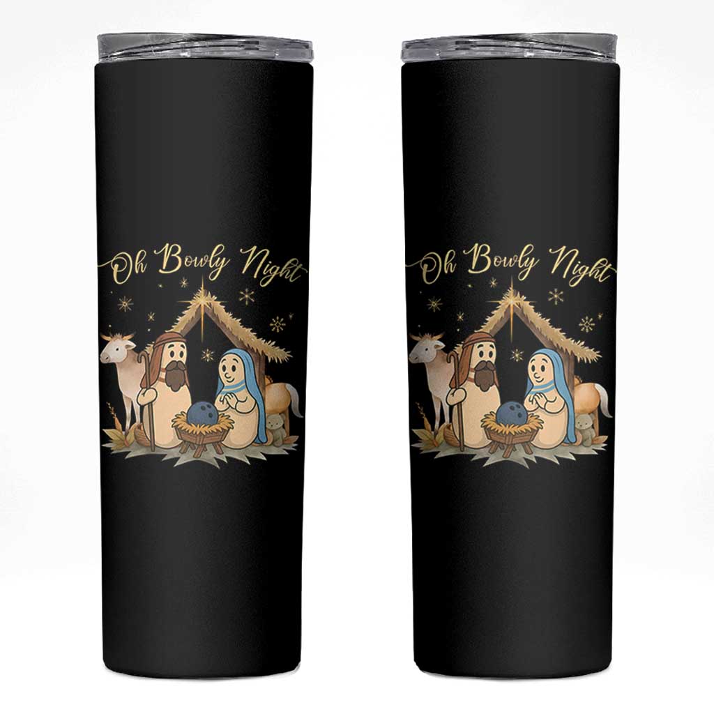 Funny Christmas Bowling Skinny Tumbler Oh Bowly Night Nativity Scene Bowling Pins - Wonder Print Shop