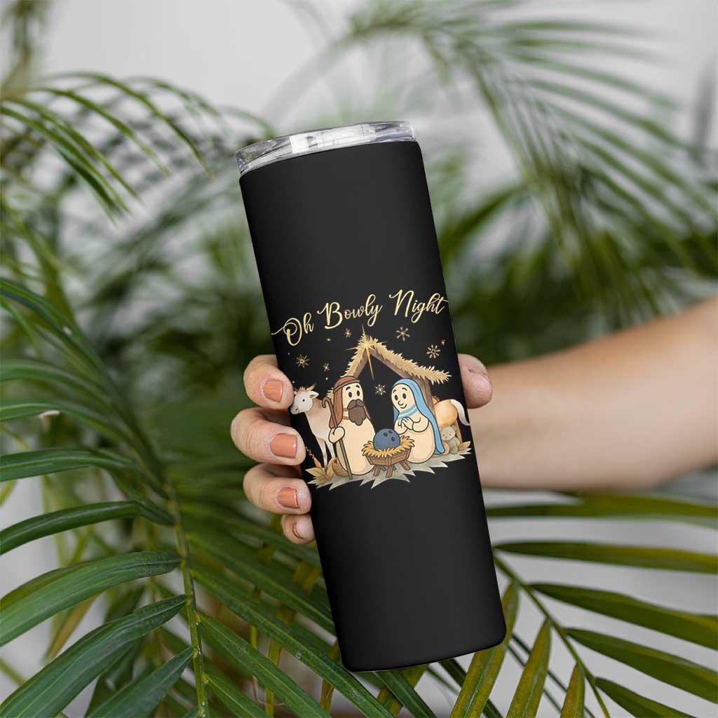 Funny Christmas Bowling Skinny Tumbler Oh Bowly Night Nativity Scene Bowling Pins - Wonder Print Shop
