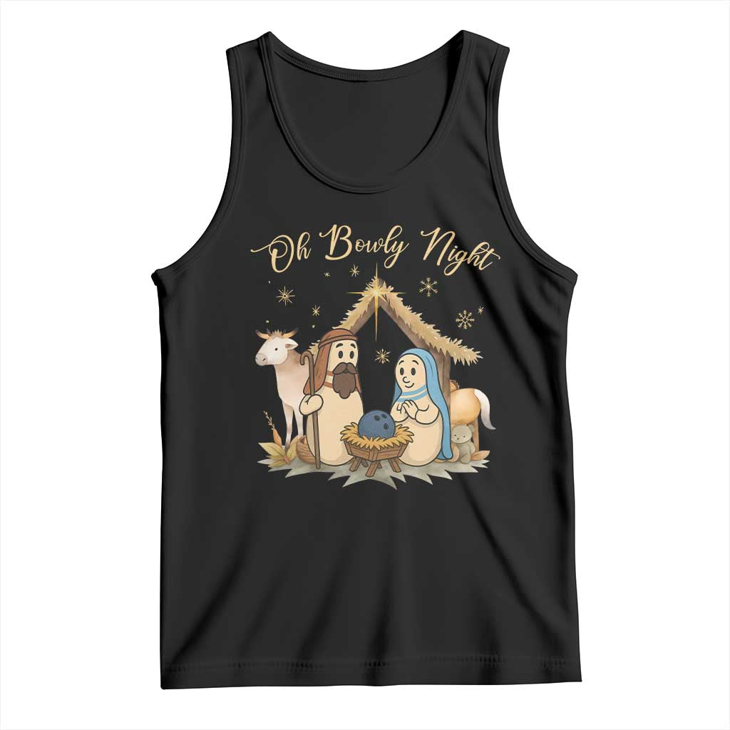 Funny Christmas Bowling Tank Top Oh Bowly Night Nativity Scene Bowling Pins - Wonder Print Shop