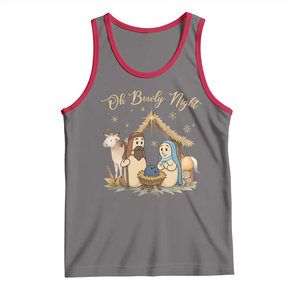 Funny Christmas Bowling Tank Top Oh Bowly Night Nativity Scene Bowling Pins - Wonder Print Shop