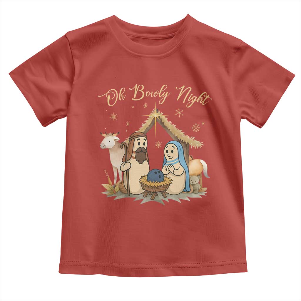 Funny Christmas Bowling Toddler T Shirt Oh Bowly Night Nativity Scene Bowling Pins - Wonder Print Shop