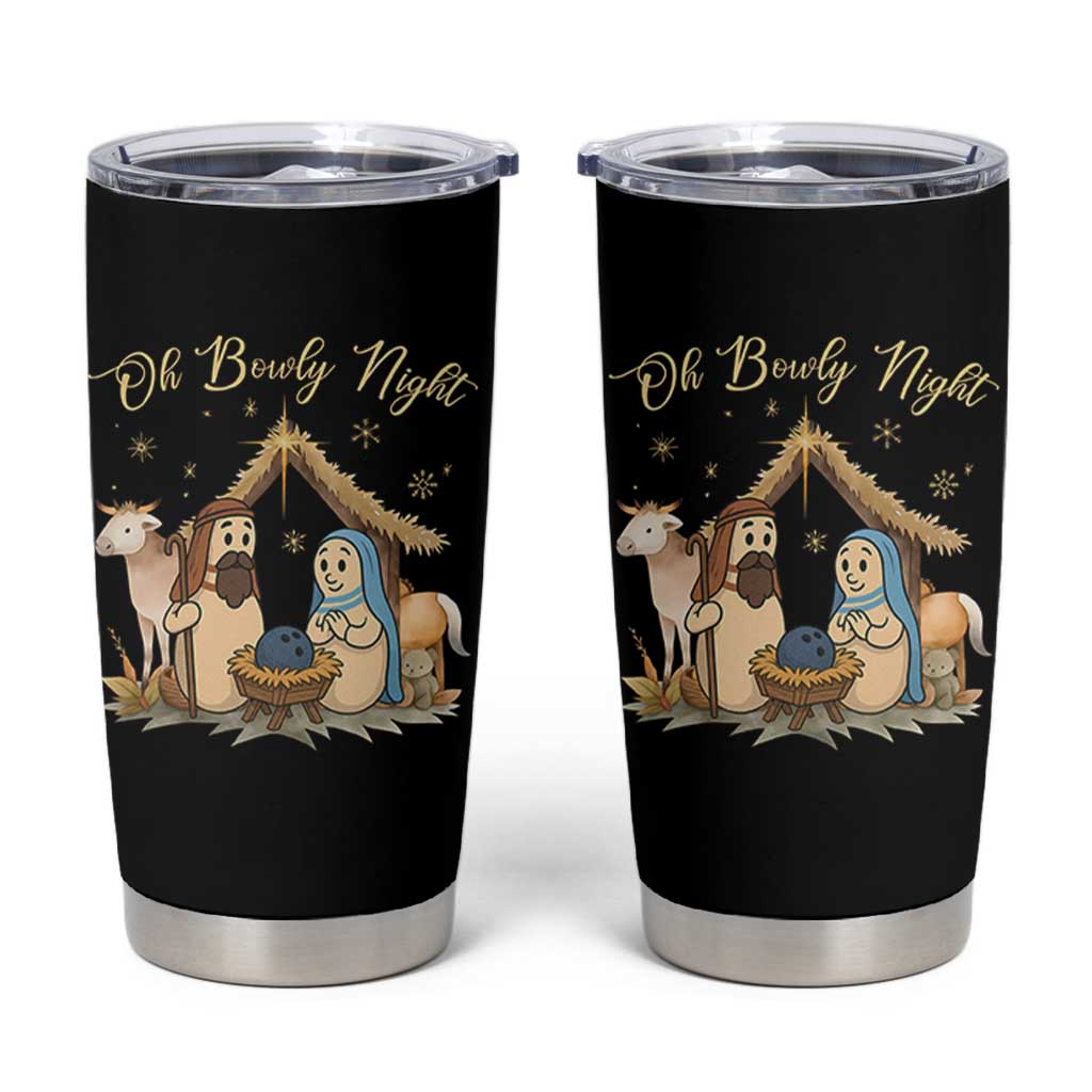 Funny Christmas Bowling Tumbler Cup Oh Bowly Night Nativity Scene Bowling Pins - Wonder Print Shop