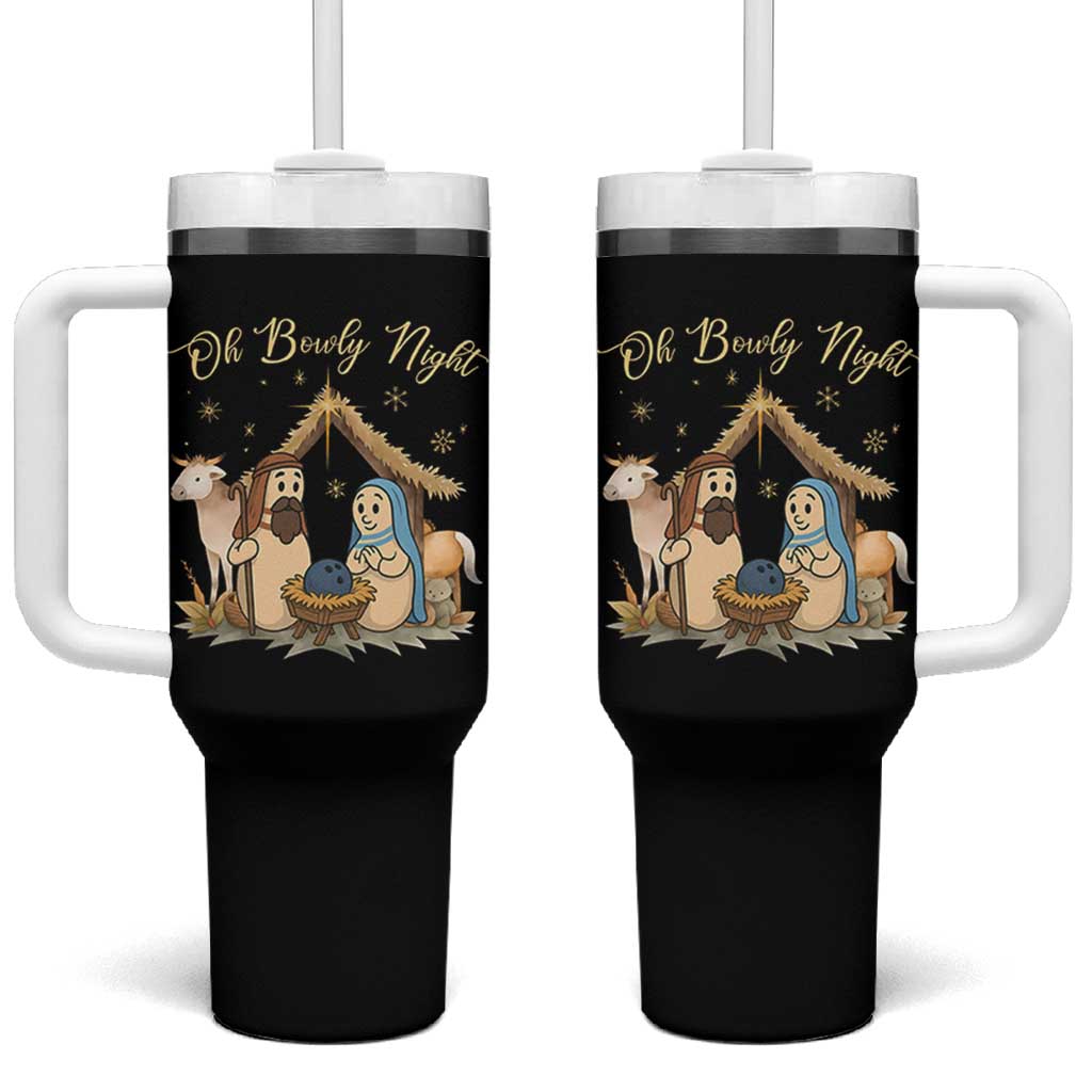 Funny Christmas Bowling Tumbler With Handle Oh Bowly Night Nativity Scene Bowling Pins - Wonder Print Shop