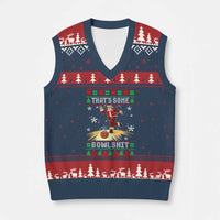 Funny Xmas Bowling V-Neck Knit Sweater Vest Thats Some Bowlshit Xmas Bowler Santa - Wonder Print Shop