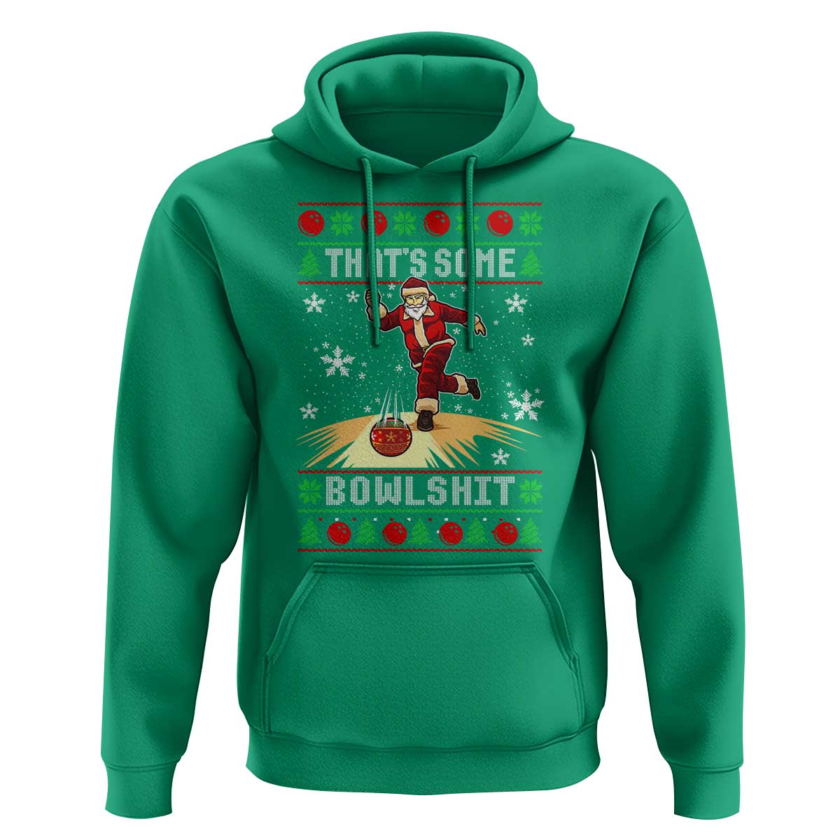 Funny Christmas Bowling Hoodie Thats Some Bowlshit Xmas Bowler Santa - Wonder Print Shop