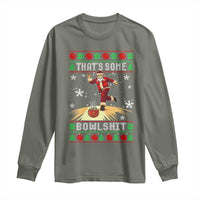 Funny Christmas Bowling Long Sleeve Shirt Thats Some Bowlshit Xmas Bowler Santa - Wonder Print Shop