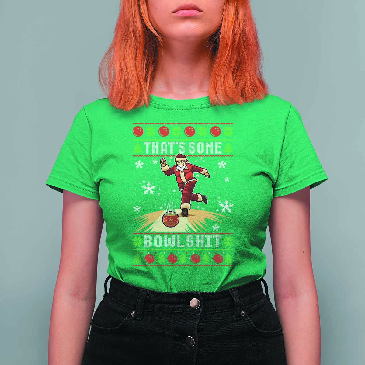 Funny Christmas Bowling T Shirt For Women Thats Some Bowlshit Xmas Bowler Santa - Wonder Print Shop