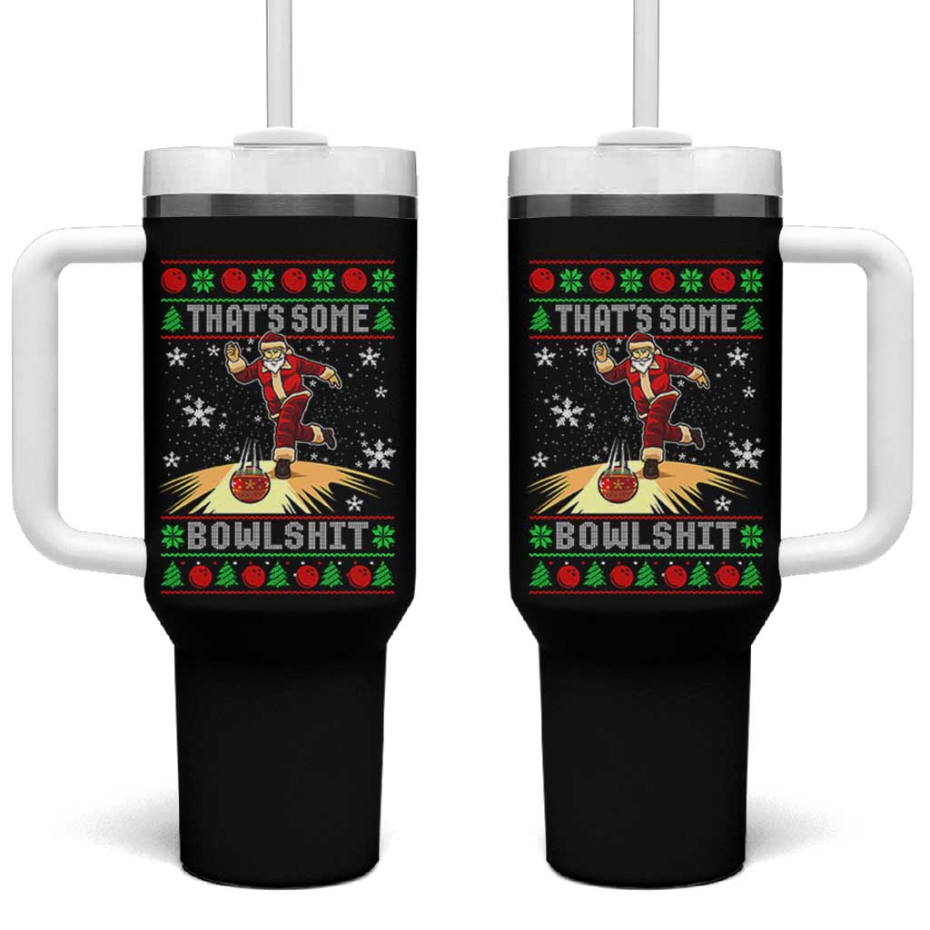 Funny Christmas Bowling Tumbler With Handle Thats Some Bowlshit Xmas Bowler Santa - Wonder Print Shop
