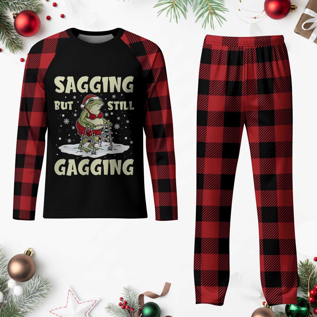 Funny Sagging But Still Gagging Christmas Frog Plaid Pajama Set Funny Cringe Meme Gag Humor - Wonder Print Shop