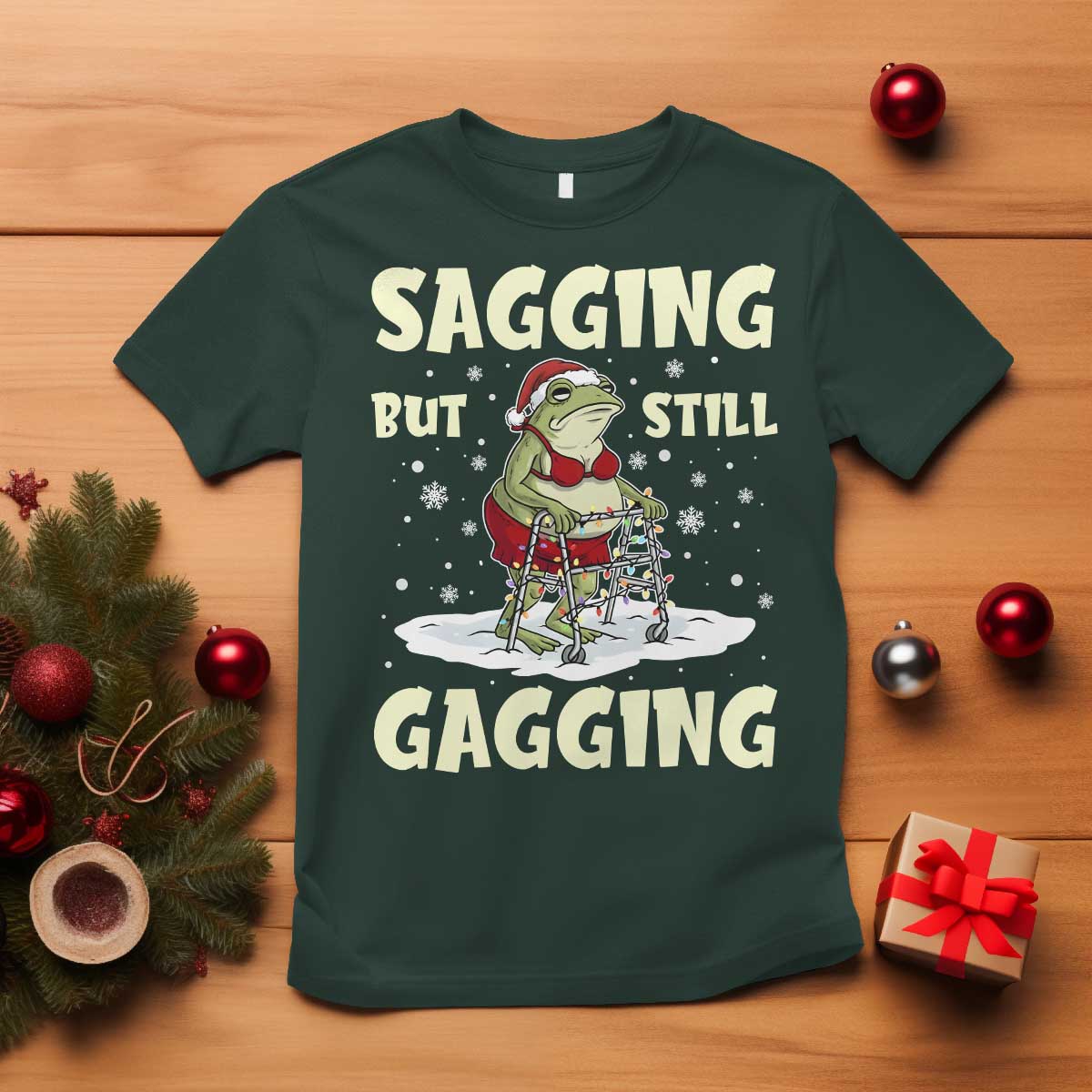 Funny Sagging But Still Gagging Christmas Frog T Shirt Funny Cringe Meme Gag Humor - Wonder Print Shop