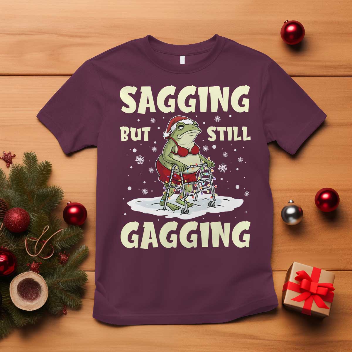 Funny Sagging But Still Gagging Christmas Frog T Shirt Funny Cringe Meme Gag Humor - Wonder Print Shop