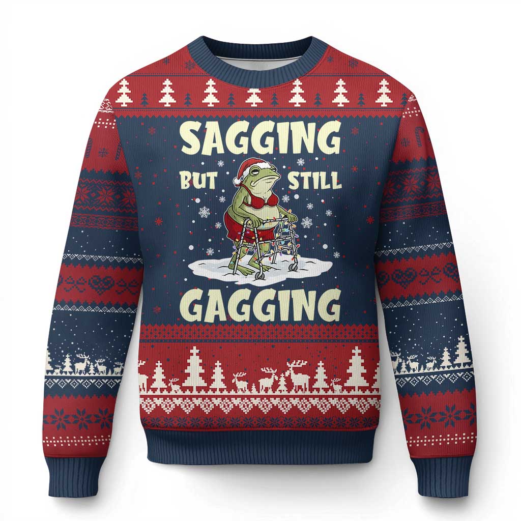 Funny Sagging But Still Gagging Xmas Frog Ugly Christmas Sweater Funny Cringe Meme Gag Humor - Wonder Print Shop