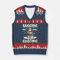 Funny Sagging But Still Gagging Xmas Frog V-Neck Knit Sweater Vest Funny Cringe Meme Gag Humor - Wonder Print Shop